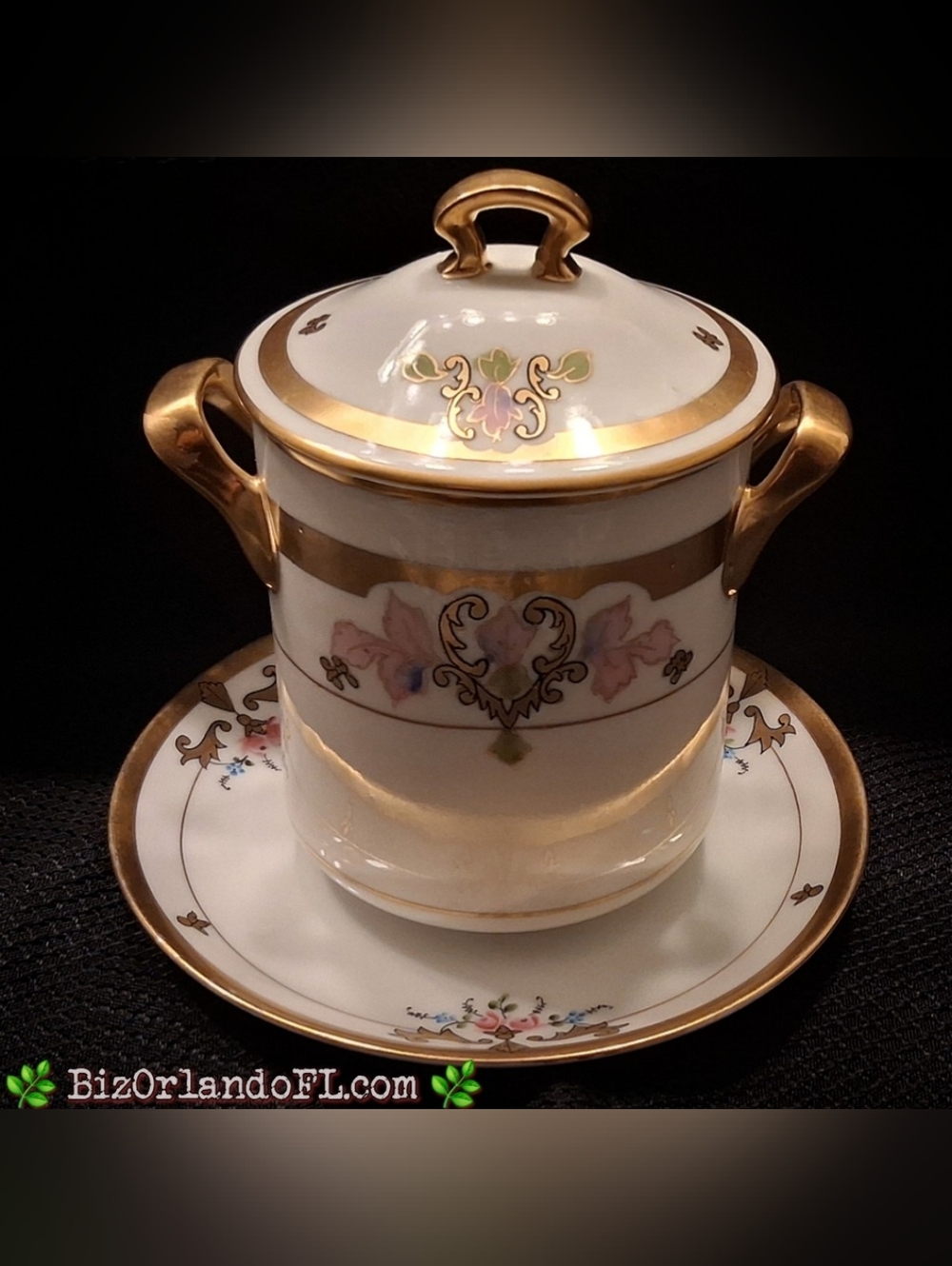 VINTAGE: WA Pickard Handpainted Porcelain Condensed Milk Server Lid 6" Plate HTF